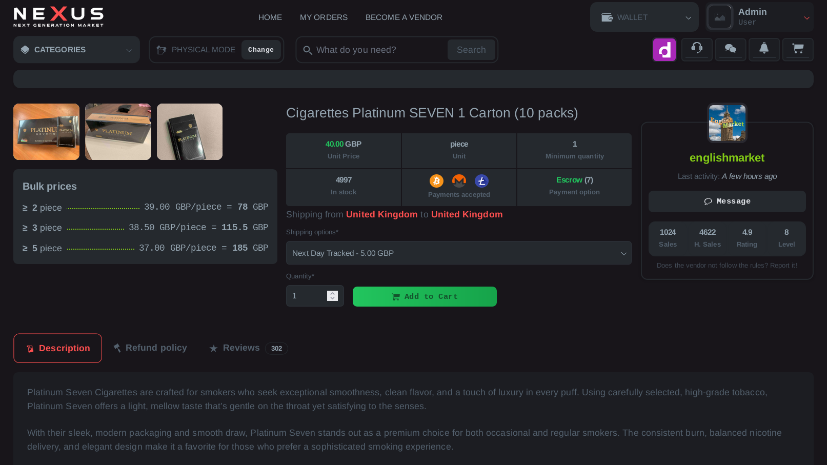 Nexus Market checkout with multisig deposit